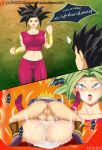  1boy 1girl ahegao artist_name black_eyes black_hair blonde_hair blue_eyes bottomless bracelet breasts clenched_hands collarbone cum cum_in_pussy dragon_ball dragon_ball_super earrings english_text fusion heart heart-shaped_pupils highres instant_loss_2koma jewelry kefla_(dragon_ball) kyabe large_breasts mating_press midriff morris1611 navel overflow patreon_logo patreon_username potara_earrings sequential sex spiked_hair super_saiyan symbol-shaped_pupils testicles text_focus uncensored vaginal 