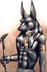  anubian_jackal anubis black black_fur canine deity egyptian fur jackal karabiner male mammal muscles pose solo 