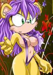  breasts clothing female green_eyes mina_mongoose mobius_unleashed mongoose nipples purple_hair skimpy solo sonic_(series) wardrobe_malfunction 