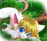  big_eyes blonde_hair blue_eyes cub cum grass hair helsy male mammal mouse penis rodent solo young zangetsu 