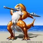  fish harpoon kemono_inukai latex manly marine orange_body polearm pussy rubber sea shark solo spear tail water weapon 