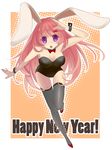  animal_ears bunny_ears bunnysuit leaning_forward long_hair original pink_hair purple_eyes saremi solo thighhighs wrist_cuffs 