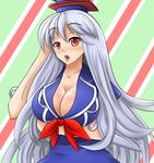  breasts cleavage fukuro_(claw) hat highres kamishirasawa_keine large_breasts long_hair solo touhou 