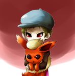  1boy child crossover flareon green_hair gurekoguriko hat inazuma_eleven inazuma_eleven_(series) male_focus nemuro_miyuki nero_(inazuma_eleven) pokemon red_eyes 