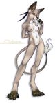  breasts brown brown_fur claws digitigrade feline female fur half-closed_eyes holydust long_tail mammal navel nipples nude outline plain_background pussy solo standing tail tail_tuft tuft unknown_species white white_background white_fur 