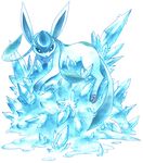  blue_eyes commentary_request creature gen_4_pokemon glaceon ibui_matsumoto ice looking_at_viewer lying marker_(medium) no_humans on_stomach pokemon pokemon_(creature) solo traditional_media watercolor_pencil_(medium) white_background 