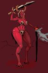  bikini bloodletter breasts chaos demon fatfoxlower female hi_res horns khorne long_tongue skimpy solo stygi sword weapon 