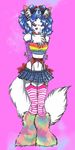  blue_hair canine female fluffy_boots hair pink rainbow raver skirt solo unknown_artist 