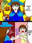  azumanga_daiou baron_kanayama bob_cut brown_hair comic halloween hard_translated jack-o'-lantern jack-o-lantern kaori_(azumanga_daiou) kaorin lowres pumpkin sakaki towel translated 