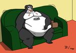  badelemur canine chubby dog fat male moobs plantigrade sitting slob sofa solo 