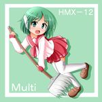  android bad_id bad_pixiv_id green_eyes green_hair mop multi nomikata robot_ears school_uniform serafuku short_hair solo thighhighs to_heart 