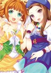  brown_eyes brown_hair green_eyes hat holding_hands idolmaster idolmaster_(classic) idolmaster_2 long_hair minase_iori mitsumomo_mamu multiple_girls palace_of_dragon_(idolmaster) takatsuki_yayoi twintails vital_sunflower 