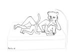  2010 bed cat couple cub feline gay leopard line_art male manabu sleeping 