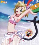  :d absurdres animal_ears antonia_(asobi_ni_iku_yo!) armpits arms_up asobi_ni_iku_yo! assist-a-roid ball bangs beach beachball bell bikini blonde_hair blue_eyes blurry breasts cat_ears cat_tail cloud copyright_name cover cowboy_shot day depth_of_field dutch_angle dvd_cover english flower formal from_side groin halterneck happy highres holding innertube jingle_bell legs_apart logo navel number ocean official_art open_mouth outdoors paw_print photo_background pink_bikini pink_flower pink_rose ribbon robot rose sarong scan short_hair sky small_breasts smile solo standing suit swimsuit tail transparent water white_sarong 
