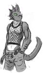  dragon eam fishnet greyscale looking_at_viewer male monochrome plain_background scalie solo unbuckled unknown_artist white_background 