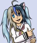  ! 4chan :3 ahoge american_psycho animal_ears black_hair blue_eyes blue_hair cat_ears clannad crossover dubs fang fusion hatsune_miku ikeda_kana izumi_konata kud_wafter little_busters! long_hair lowres lucky_star moetron multicolored_hair noumi_kudryavka open_mouth parody pointing sakagami_tomoyo saki school_uniform silver_hair simple_background twintails vocaloid what 