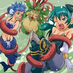  blue_hair green_hair hair mermaid squid tentacles underwater 