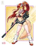  anime big_breasts bikini boots breasts canine cosplay female fox gun gurren_lagann kacey midriff red_hair short_shorts skimpy sniper_rifle solo thigh_highs visor vixen weapon yoko_ritona 