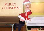  3d 3d_custom_girl ass bed big_breasts blonde_hair boots breasts christmas collar fingerless_gloves gloves hat leaning leg_up looking_back merry_christmas orange_eyes pose santa_hat sexy strapless 