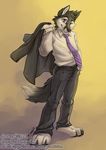  j_c jc looking_at_viewer male mammal necktie one_eye_closed simple_background solo suit wink wolf 