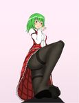  ascot black_legwear blush green_hair kazami_yuuka panties panties_under_pantyhose pantyhose plaid red_eyes short_hair solo thighband_pantyhose touhou toys_(pixiv) underwear 