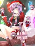  blue_eyes clone crescent hat long_hair minigirl multiple_girls multiple_persona patchouli_knowledge purple_hair ram_hachimin santa_costume santa_hat touhou 