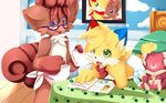  bed book canine diaper ende eyes_closed fox glasses green_eyes infantilism kitsune male multiple_tails plushie pok&eacute;mon purple_eyes smile tail vulpix 