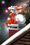  bells chimney dr_comet female lagomorph looking_at_viewer rabbit roof snow solo xmas 