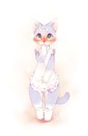  blue cat cotora cute feline female green_eyes looking_at_viewer mammal open_mouth panties panties_down plain_background ruffles tail underwear whiskers white white_background white_clothing white_theme 