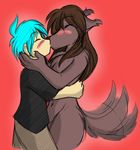  blush brown_hair canine chest_tuft colored couple duo eyes_closed female fur hair human keidran kissing long_hair male mammal moviedude18.0 natani natani_(twokinds) nude straight tail tailwag tom_fischbach trace_(twokinds) trace_legacy tuft twokinds wolf 