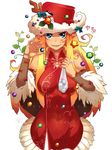  blonde_hair blue_eyes christmas ebine hat highres long_hair original pointy_ears santa_costume solo 