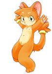  bracelet breasts cat cub cute feline female green_eyes jewelry jumping looking_at_viewer momiji_yu-ga navel nipples nude orange pussy solo tail tail_ring white_background 