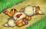  anatomically_correct_penis balls canine_penis catwolf feral fire_type grass growlithe hard knot male on_back penis pok&eacute;mon solo 