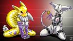  anthro bdsm bondage bound breasts canine cat digimon duo feline female fox frogtie gag gatomon latex mammal nipples nude renamon ring_gag rubber s-nina s0lar1x wallpaper widescreen 