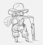  assless_chaps boots butt chaps cowboy_hat darkpandax gun hat imp legend_of_zelda looking_at_viewer looking_over_shoulder midna monochrome pistol ponytail sawn-off shotgun sketch smile solo the_legend_of_zelda twilight_princess weapon wide_hips 