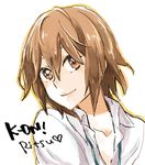  alternate_hairstyle brown_eyes brown_hair face hair_down k-on! open_clothes open_shirt peg shirt short_hair smile solo tainaka_ritsu 