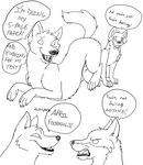  april_fools black_and_white canine comic dancing dialogue dog english_text female feral funny male monochrome sketch wolf 