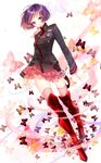  absurdres bad_id bad_pixiv_id boots bug butterfly d.gray-man dutch_angle highres insect lenalee_lee murasawa_kyara purple_eyes purple_hair short_hair skirt solo thighhighs uniform zettai_ryouiki 