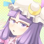  bad_id bad_pixiv_id bespectacled face glasses hat lowres manoha_(sawayaka-batake) patchouli_knowledge purple_eyes purple_hair solo touhou 