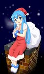  bad_id bad_pixiv_id blue_eyes blue_hair chimney ikamusume long_hair sack santa_costume shinryaku!_ikamusume snow solo tasuku_(dokurochan_megane) tentacle_hair 