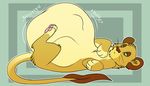  corgeh feline gurgle lion lying male mammal morbidly_obese on_back overweight post_vore solo stuffed vore 