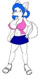  big_breasts blue_eyes blue_hair breasts canine dog female glasses hair high_heels huge_breasts husky shay_feral skimpy skirt solo toonpimp vest 