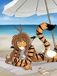  beach butt feline female flora_(twokinds) nude on_front seaside solo tail tiger tom_fischbach towel twokinds yellow_eyes 