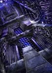  black_rock_shooter checkered cloud dutch_angle highres night night_sky no_humans scenery sky stairs star sukya 