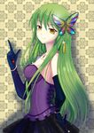  absurdres bare_shoulders c.c. clotho_(clotho_ls) code_geass elbow_gloves gloves green_hair hair_ornament highres jewelry long_hair solo yellow_eyes 