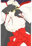  aq_interactive arcana_heart atlus breasts examu highres japanese_clothes kasuga_maori large_breasts lying nipples 