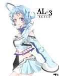  ahoge al-3_alice arms_behind_back blue_eyes blue_hair chiyo_yoshikawa detached_sleeves midriff skirt solo super_robot_wars super_robot_wars_l 