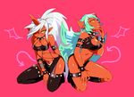  breasts cleavage demon_girl glasses horns kneesocks_(character) kneesocks_(psg) panty_&amp;_stocking_with_garterbelt pointy_ears red_skin scanty scanty_(psg) wink 