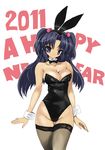  2011 animal_ears blue_eyes blue_hair breasts bunny_ears bunny_girl bunnysuit clannad cleavage hair_bobbles hair_ornament ichinose_kotomi large_breasts long_hair simple_background solo thighhighs thighs toshi_(little-fluffy-cloud) two_side_up wrist_cuffs 