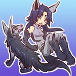  animal_ears bare_shoulders blue_hair claws elbow_gloves facial_mark fang gen_3_pokemon gloves hitec kneehighs long_hair mightyena moemon open_mouth personification pink_eyes pokemon pokemon_(creature) sleeveless sleeveless_turtleneck tail turtleneck 